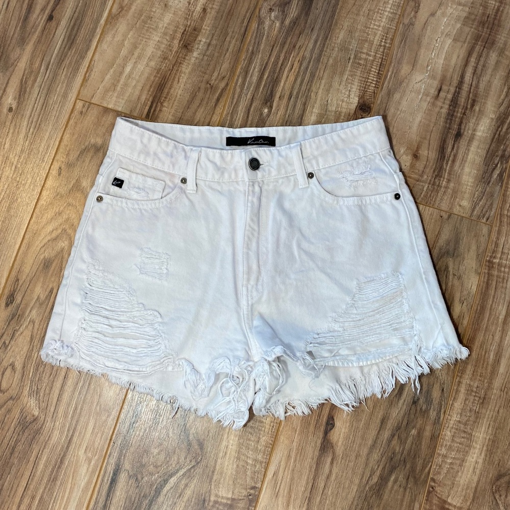 KanCan White Distressed Denim High Waisted Shorts